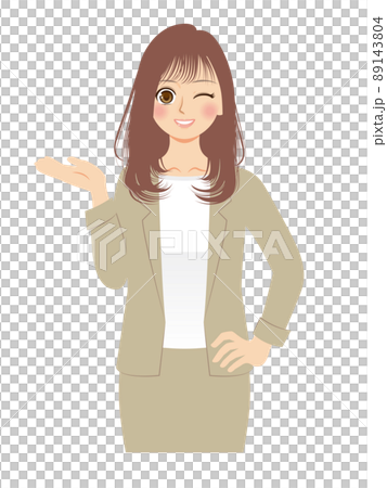 働く女性イラスト　上半身　ベージュスーツ　茶髪 89143804