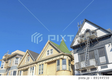 Houses with gable roofs in a low angle view in San Francisco, California 89144550