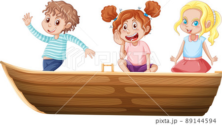 Christmas Boy and girl standing on a boat on a white background 89144594