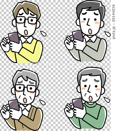 Upper body set of men who have trouble seeing smartphones 89144856
