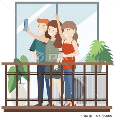 People talking selfie on balcony 89145060