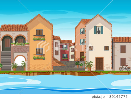 Scene with many buildings in city 89145775