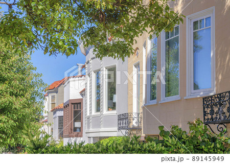 Complex houses with bow windows in San Francisco, California 89145949