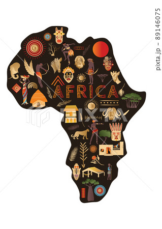Continent Africa with patterns , vector illustration. Elements for design, vector illustration, African culture concept, logo