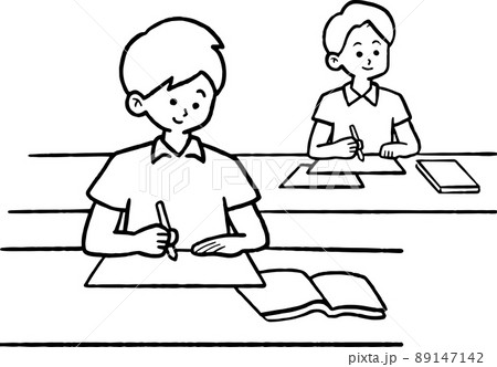 夏期講習を受ける中学生のイラスト 線画のみ 夏期講習を受ける中学生のイラスト 線画のみ 89147142