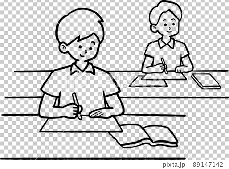 夏期講習を受ける中学生のイラスト 線画のみ 夏期講習を受ける中学生のイラスト 線画のみ 89147142