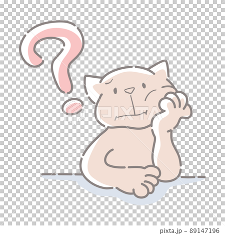 疑問に思う猫のふんわり可愛い手描きイラスト 89147196