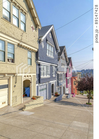 Suburbs houses with colorful painted wood sidings in San Francisco, California Suburbs houses with colorful painted wood sidings in San Francisco, California 89147428