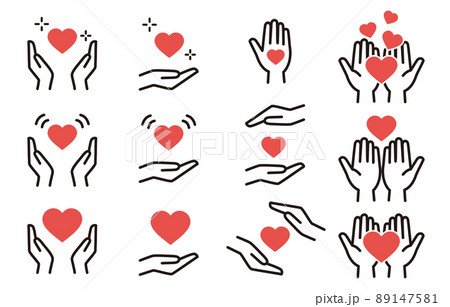 手とハートのアイコンセット 89147581