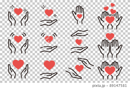 手とハートのアイコンセット 89147581