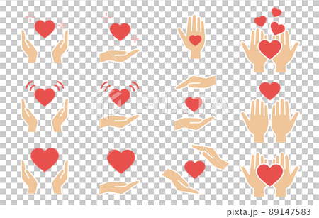 Hand and heart icon set Hand and heart icon set 89147583