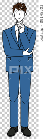 A cute man in a suit who is positively thinking about a decision Full body standing illustration vector 89148303