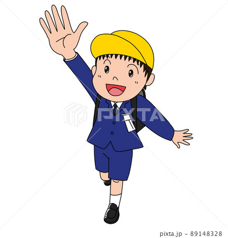 右手を挙げながら走ってくる笑顔の小学生の男の子 右手を挙げながら走ってくる笑顔の小学生の男の子 89148328