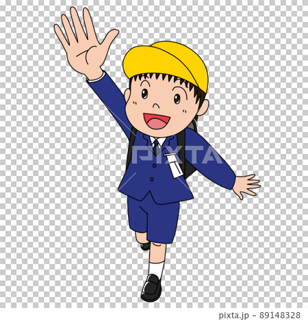 右手を挙げながら走ってくる笑顔の小学生の男の子 右手を挙げながら走ってくる笑顔の小学生の男の子 89148328