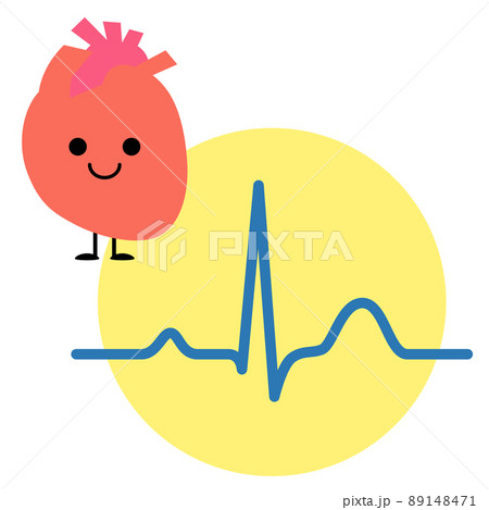 かわいい内臓ちゃん 元気な心臓と心電図のイラスト素材