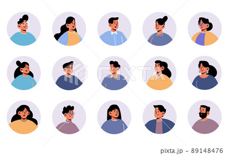 People avatars, round icons with faces portraits 89148476