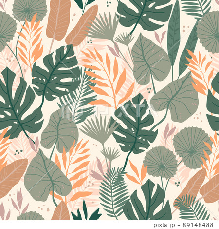 Seamless pattern with tropical spirit. Jungle leaves and palms. Vector illustration. Seamless pattern with tropical spirit. Jungle leaves and palms. Vector illustration. 89148488