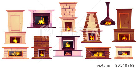 Different fireplaces with burning fire 89148568