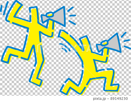メガホンで応援する手描きの棒人間たち 89149230