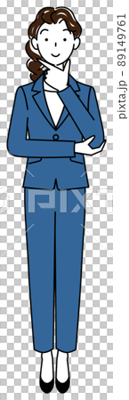 A cute woman in a suit who is positively thinking about a decision Full body standing illustration vector 89149761