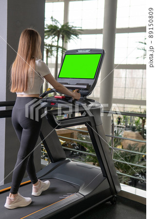 Woman treadmill indoors length young profile full active people, for workout fit from body and sportswear sporty, runner athletic. Jogging run home, Woman treadmill indoors length young profile full active people, for workout fit from body and sportswear sporty, runner athletic. Jogging run home, 89150809