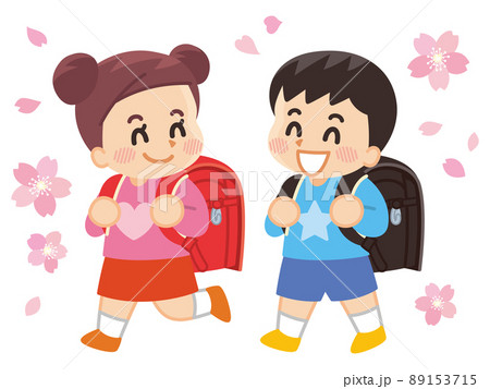 Sakura and elementary school school bag enrollment - Stock Illustration  [89153715] - PIXTA