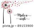 Dandelion flower with flying red hearts, vector 89153900