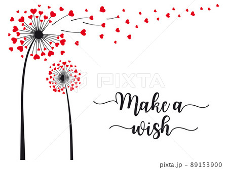 Dandelion flower with flying red hearts, vector 89153900