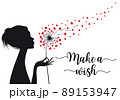 woman holding dandelion flower with flying hearts, vector 89153947
