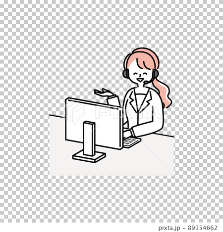 コールセンターで働く女性オペレーターのイラスト素材(案内する) コールセンターで働く女性オペレーターのイラスト素材(案内する) 89154662