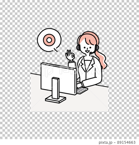 Illustration material of a female operator working at a call center (OK sign) 89154663
