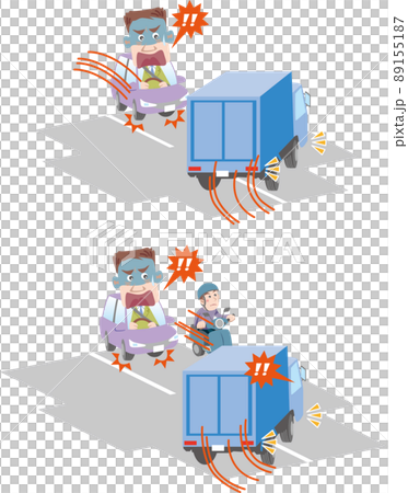 交通安全 <在卡車十字路口右轉/摩托車從對面停車的陰影中消失> 89155187