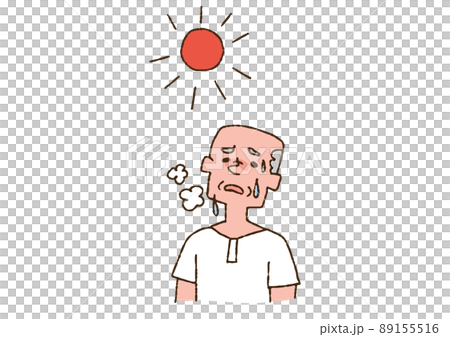 烈日下炙熱的老人，可笑的手寫人物矢量圖，溫暖的線條畫 89155516