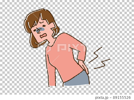 A woman suffering from back pain, a comical handwritten person vector, a warm line drawing A woman suffering from back pain, a comical handwritten person vector, a warm line drawing 89155526