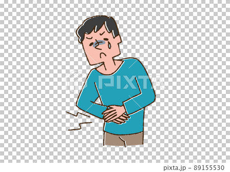 一個腹痛的男人，一個可笑的手寫人物矢量，一個溫暖的線條畫 89155530