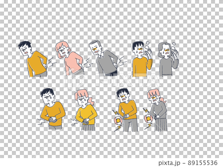 插圖集關於身體狀況不佳的漫畫手寫人物矢量、暖線畫 89155536