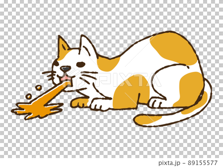 一隻吐出滑稽的手寫人物矢量的貓，一幅溫暖的線條畫 89155577