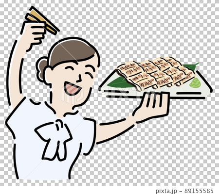 うなぎの白焼きを掲げるビジネスウーマン 89155585