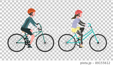 Illustration set of men and women riding a road bike 89155612