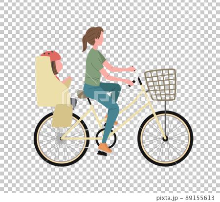 一個女人和一個女孩帶著孩子騎自行車的插圖 89155613