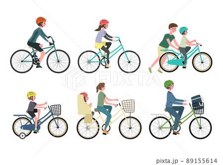 ヘルメットをつけて自転車をこぐ人々のイラストセット 89155614
