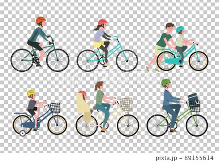 ヘルメットをつけて自転車をこぐ人々のイラストセット 89155614