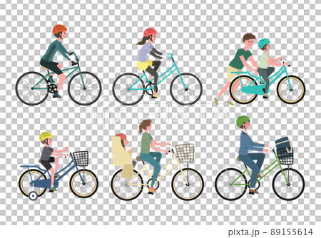 ヘルメットをつけて自転車をこぐ人々のイラストセット 89155614