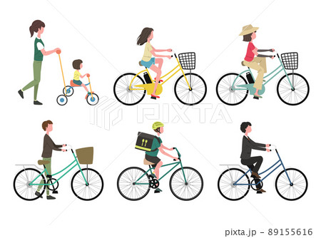 自転車に乗る街の人々のイラストセット 89155616