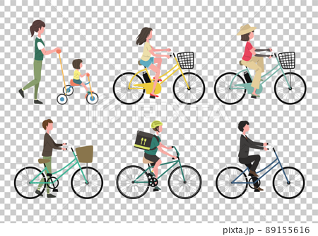自転車に乗る街の人々のイラストセット 89155616
