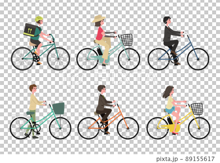 Illustration set of people in the city riding a bicycle Illustration set of people in the city riding a bicycle 89155617