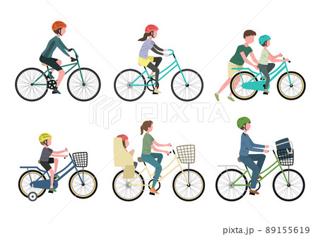 ヘルメットをつけて自転車をこぐ人々のイラストセット 89155619