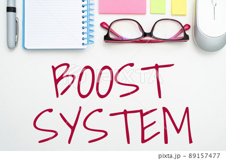 Text sign showing Boost System. Business idea Rejuvenate Upgrade Strengthen Be Healthier Holistic approach Flashy School Office Supplies, Teaching Learning Collections, Writing Tools, 89157477