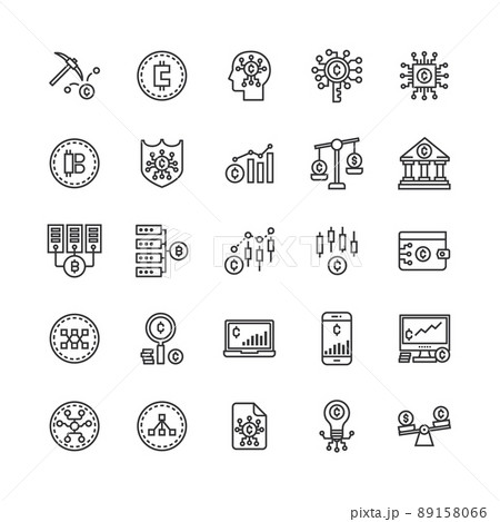 Bundle of crypto currency coding line icon vector set 89158066