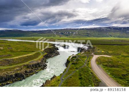 Aerial view of the Godafoss waterfall in Iceland 89158158
